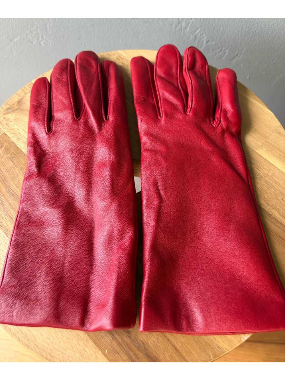 Lands End Soft Sheepskin Leather and Cashmere Lined Red Gloves ~ Size L